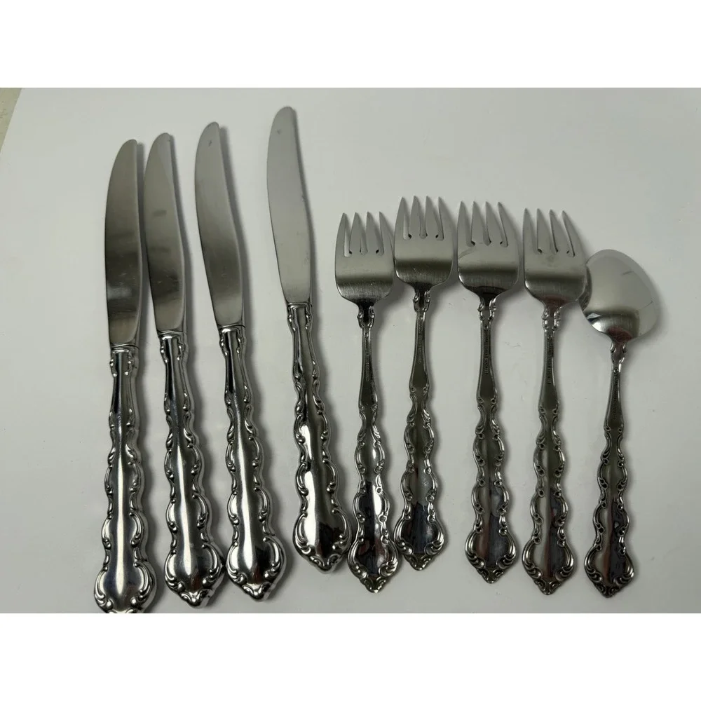 Oneida Deluxe MOZART Stainless USA Flatware Lot 9 Dinner Knives Forks Teaspoon